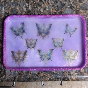 Purple Butterfly Decorative Tray